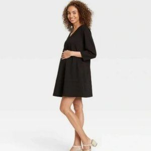The Nines by Hatch Maternity Dress 3/4 Sleeve Fit Flare Ponte V-neck - Size Med
